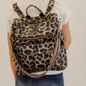 Black leopard backpack